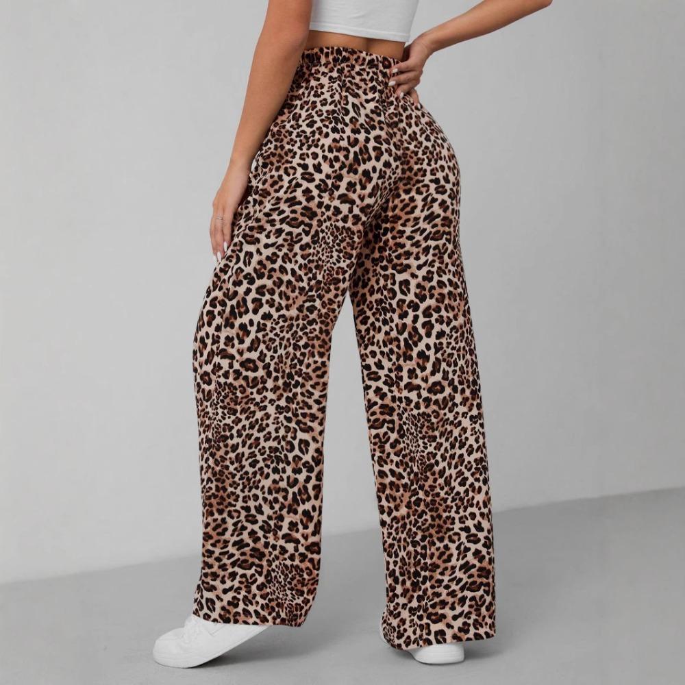 Leopard Print Women's Straight-Leg Pants, Fashionable and Versatile Wide-Leg Long Trousers Trendy Streetwear Wide-Leg Pants for Women