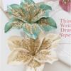 19cm Artificial Poinsettia Glitter Flower Glitter Sequin Fake Christmas Flowers Flannel Simulation 3D Simulation Flower