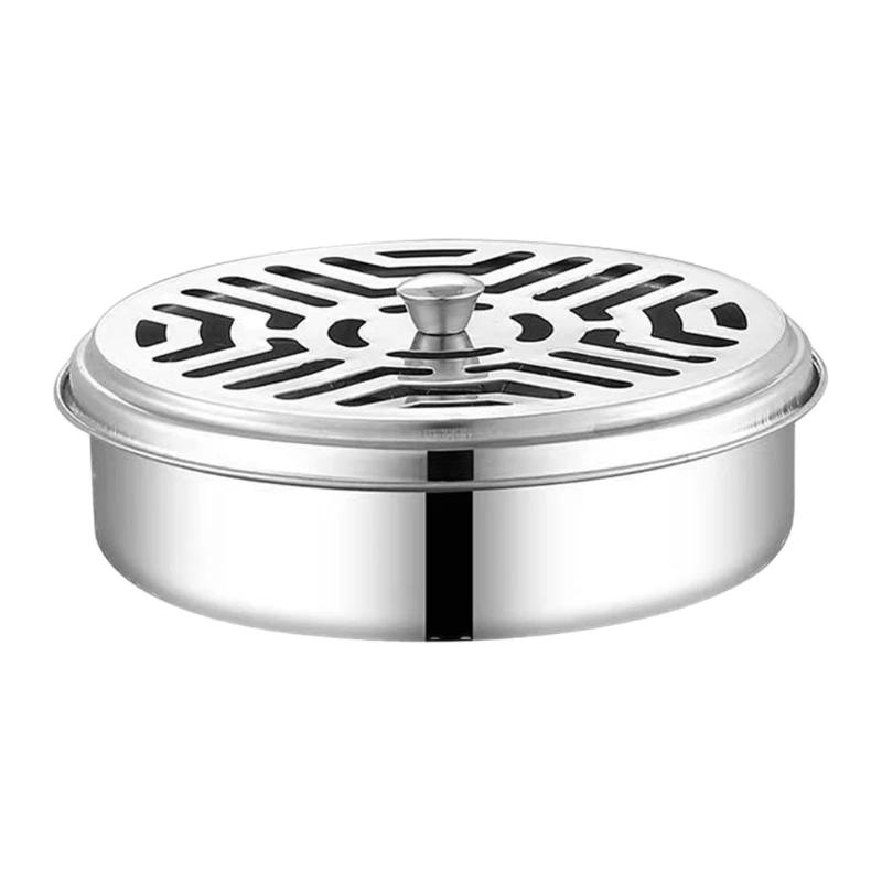 

1pc Stainless Steel Mosquito Coil Holder Waterproof Round Mosquito Incense Box Outdoor Household Iron Art Aromatherapy Ash Tray серебряный