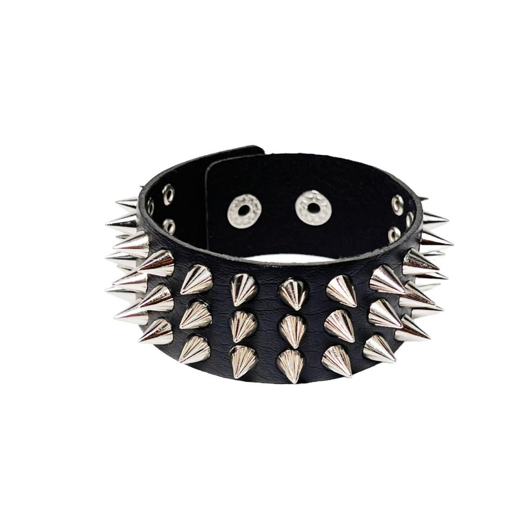 Męska Punk Rockowa Wielowarstwowa Skórzana PU Bransoletka na Nadgarstek z Kolcami i Nitami