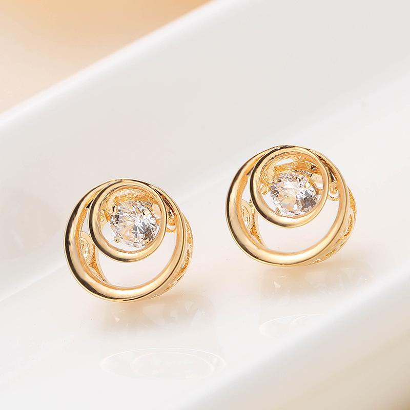 Double Ring Gem-Inlaid Hollow Stud Earrings - Elegant, Personalized Women s Jewelry