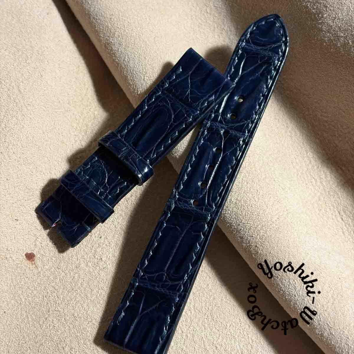 Used cro-2115 Crocodile watch strap navy (lug width 20 mm - buckle width 18 mm)