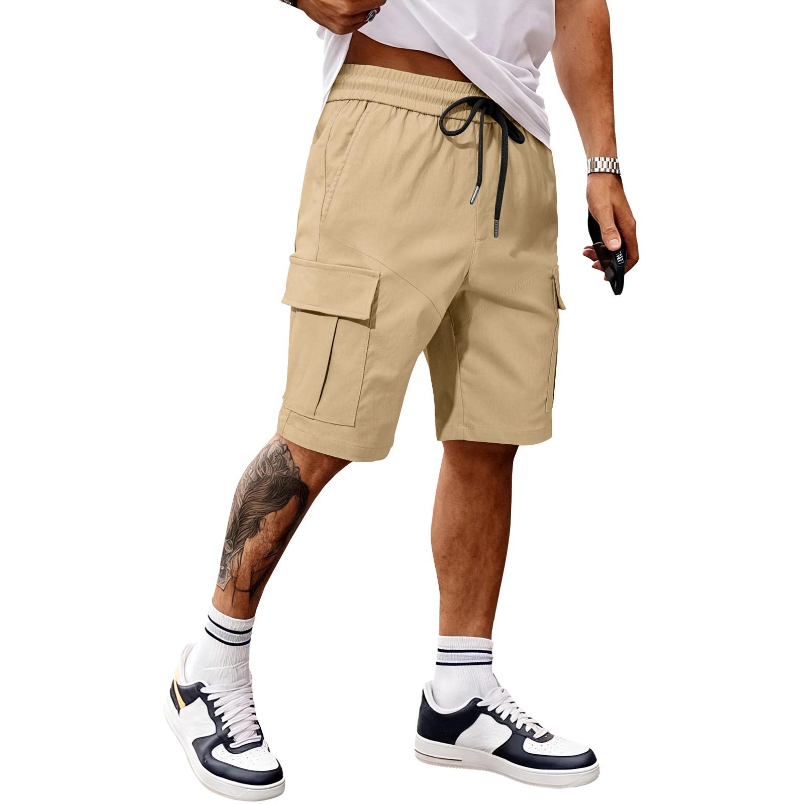 

Мужские летние шорты для спецодежды, свободные повседневные брюки с пятью точками, мужские шорты для бега на молнии с несколькими карманами L хаки