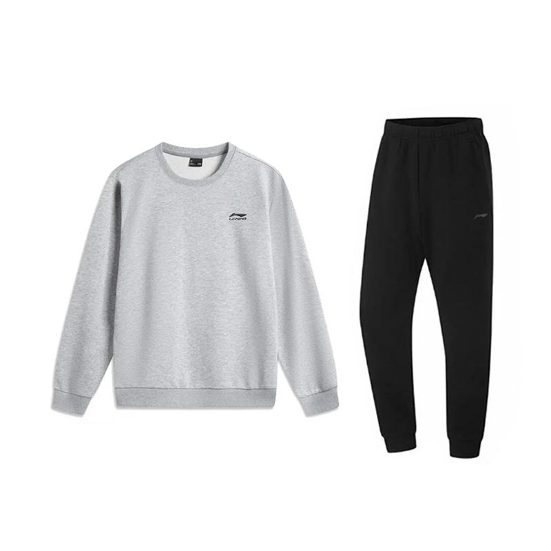 Li-Ning Simple Solid Color Breathable Versatile Cotton Crew Neck Pullover Casual Sports Suit Unisex Tops AWDVA97-2+AKL73-4