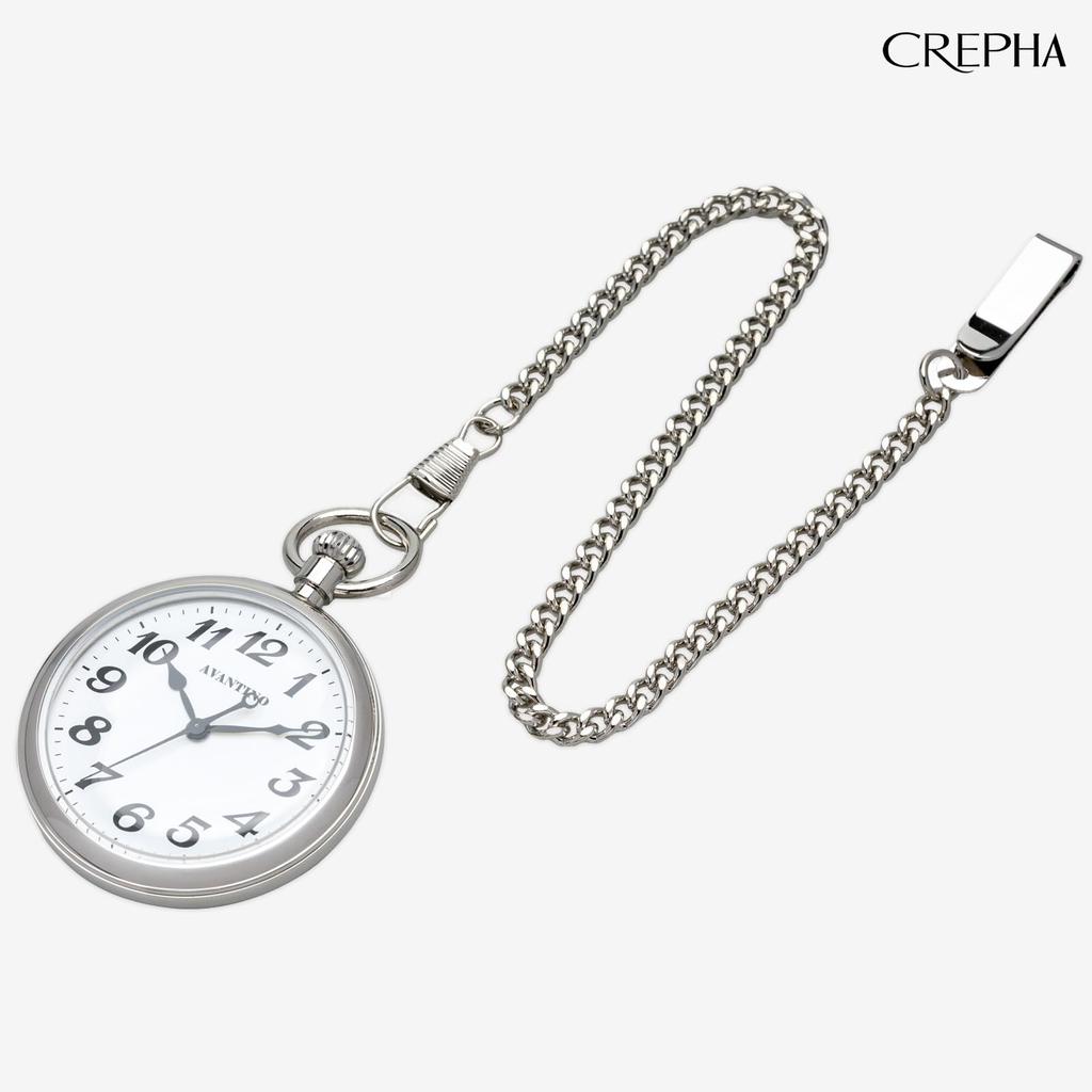 CREPHA Pocket Watch for Japanese Simple Battery Stainless White Silver Men, Movement, 50mm, Design, Operated, Steel, Analog, Dial, Business,