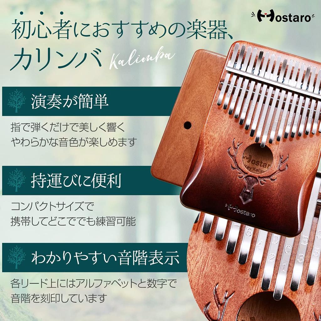 Hostaro Kalimba Thumb Piano Kalimba 17 Key Musical Instrument Popular High Quality Protective Case Included For Beginners Japanese Manual "Forest"