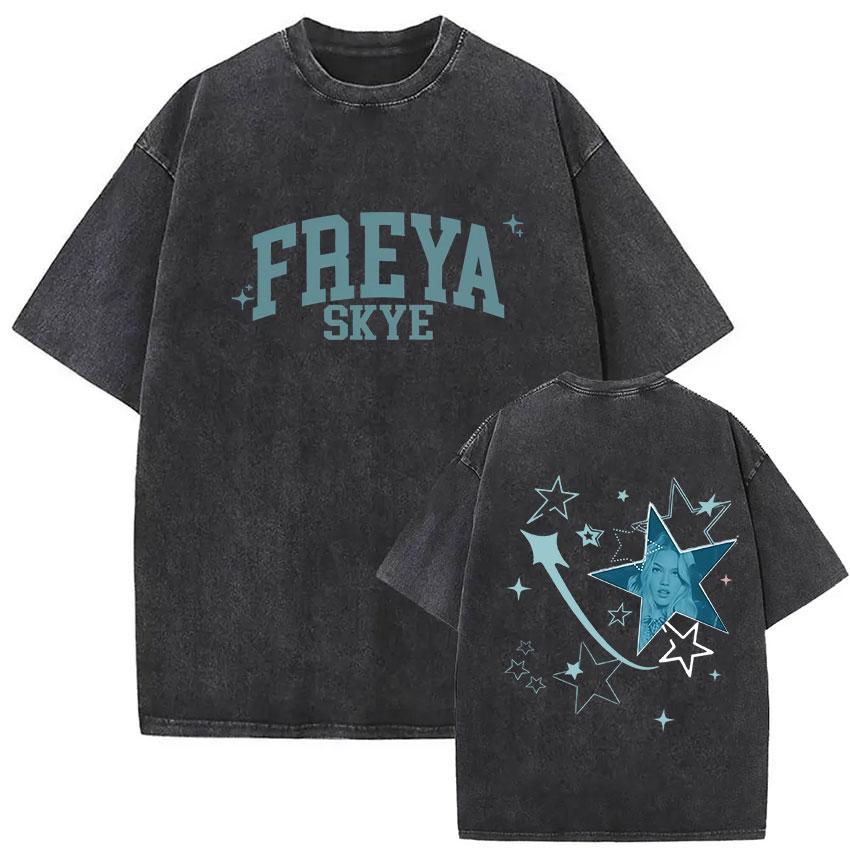T-shirt Grafica Vintage Lavata Freya Skye Stars Align Tour Uomo Donna Estate Alta Qualità Moda Oversize Cotone