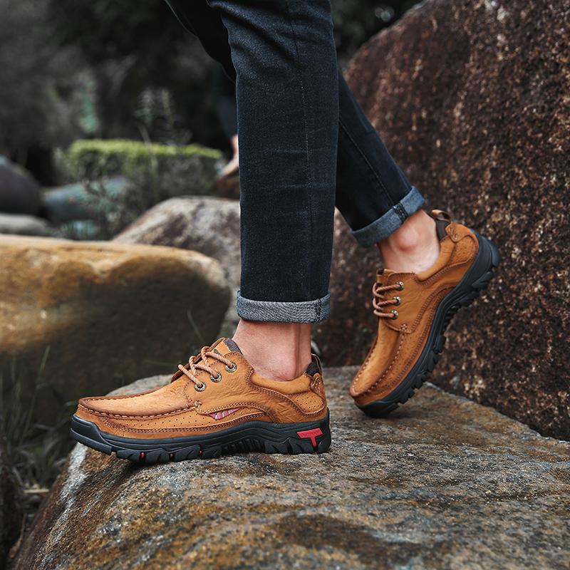 Fashion 2024 Trend Mens Slip On Walking Shoes Antiskid Men Outdoor Footwear Genuine Leather Men Casual Shoes Lace-Up Men's Hiking Shoes