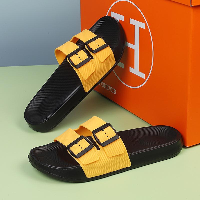 

Модные мужские сандалии с двойной пряжкой, широкой полноты, пляжные шлепанцы, поддержка свода стопы, нескользящие сандалии на плоской подошве для улицы, удобные пляжные шлепанцы из ЭВА 39 жёлтый