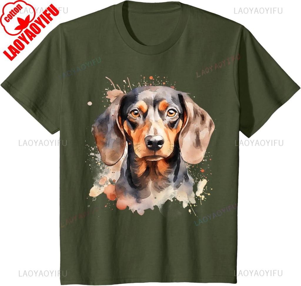Watercolor Dachshund TShirt Unisex Unisex Summer Cotton Printed TShirt Casual Streetwear Clothes Classic Outdoors Breathable Tops