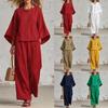 Women Solid Color Button Up Batwing Sleeve Top And Wide Leg Pants Loungewear Set
