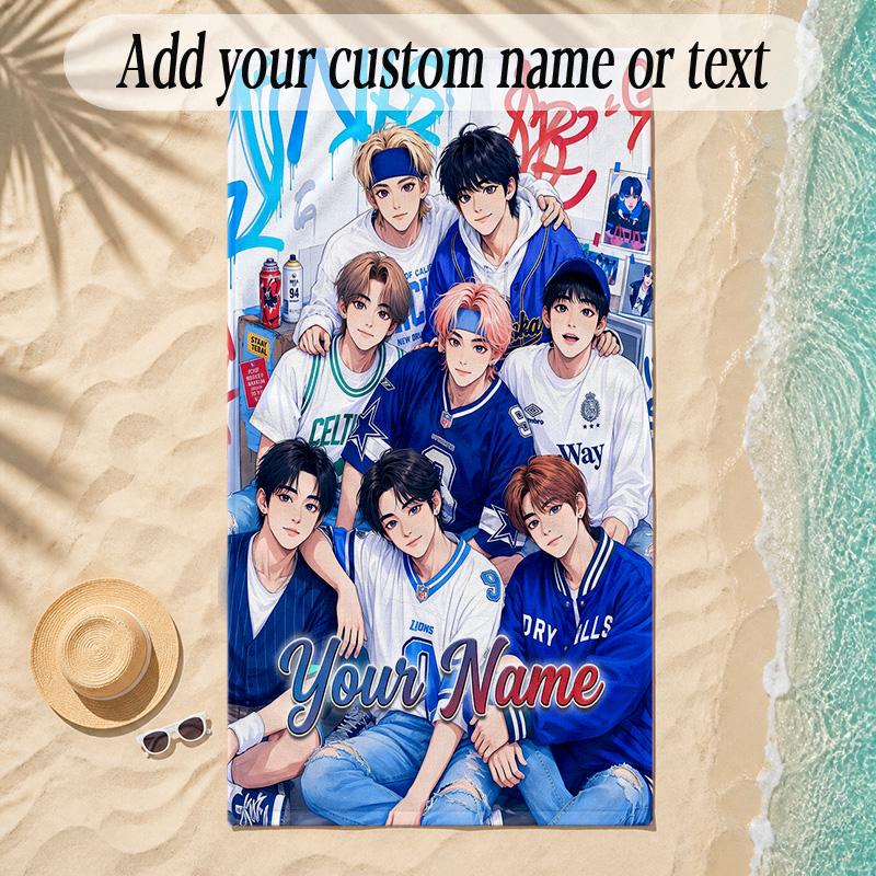 Beach TowelStray Kids Custom Name Text Personalized Soft Towel for Beach Pool Indoor Home Decor Gift