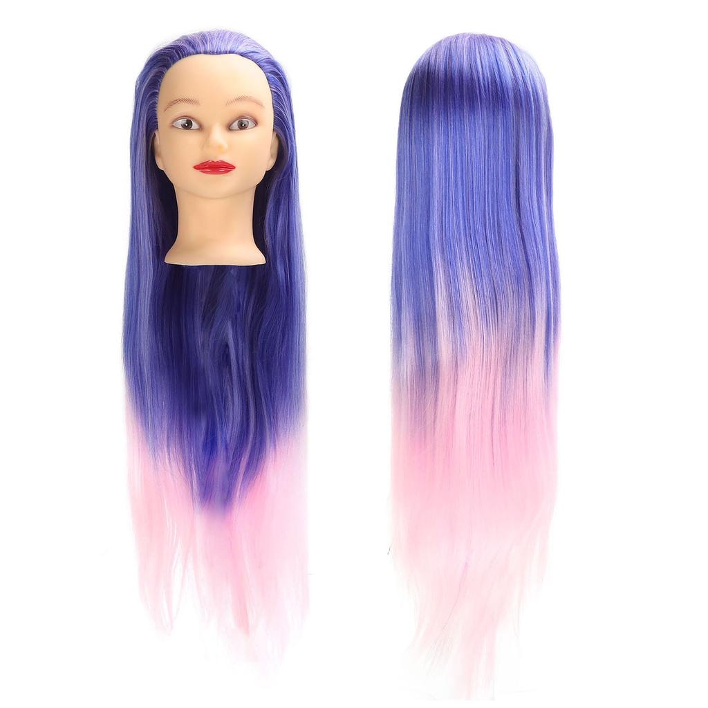 Mannequin Head Blue Pink Gradient Color High Temperature Synthetic Hair Hairstyling Training Model