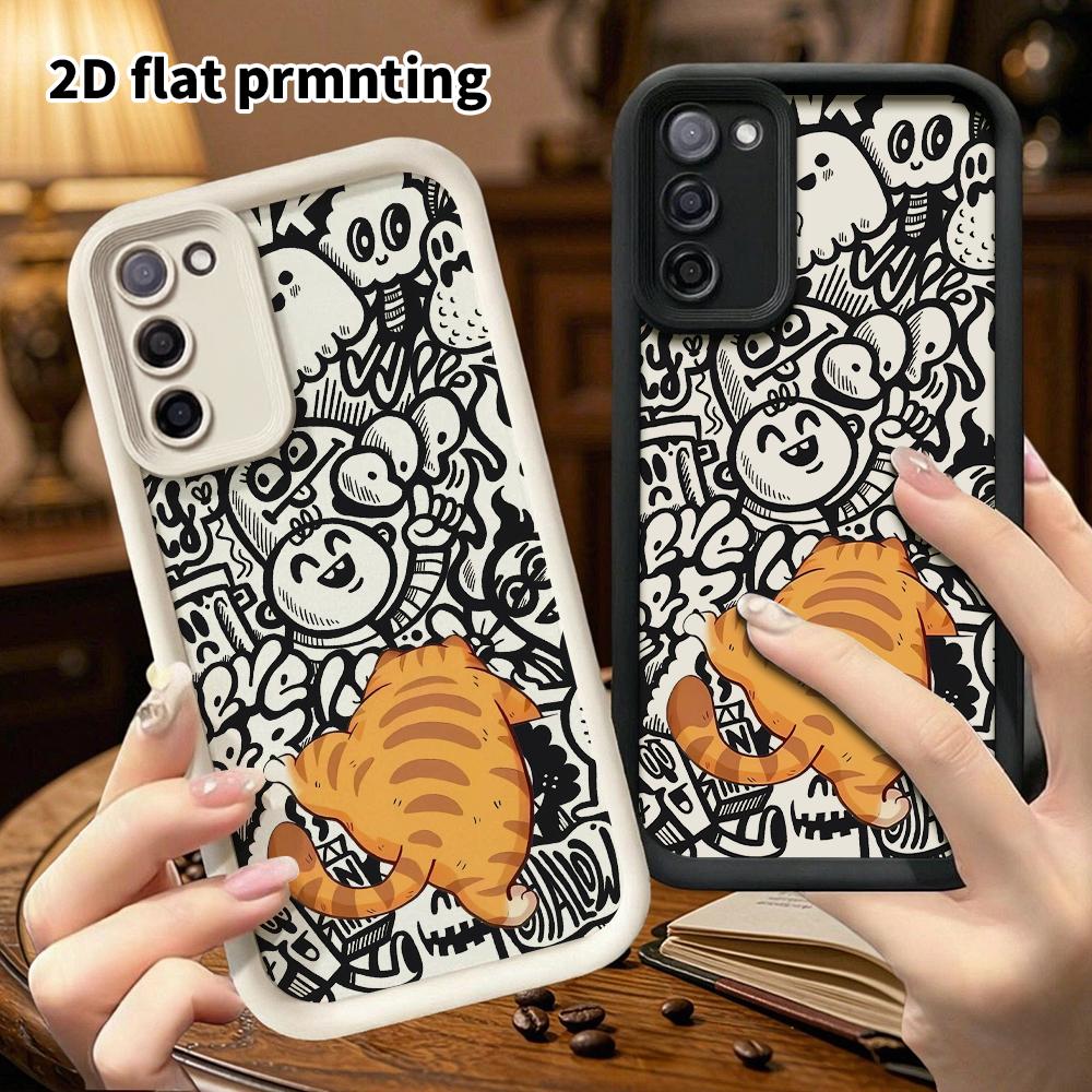 Phone Case: 2D Flat Samsung Galaxy A34 A35 M05 M06 S20 S22 S21 FE Plus 5G Protective Case, Orange Cat Back View, Christmas and Halloween Gift