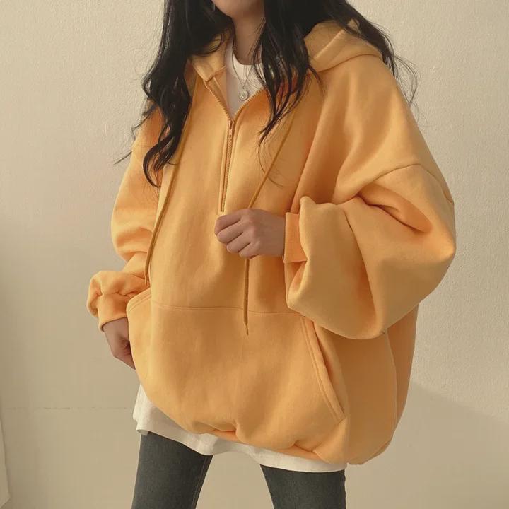 Sudadera Coreana Oversize para Mujer con Cremallera - Primavera/Otoño/Invierno, Felpa Plus, Tendencia 2022