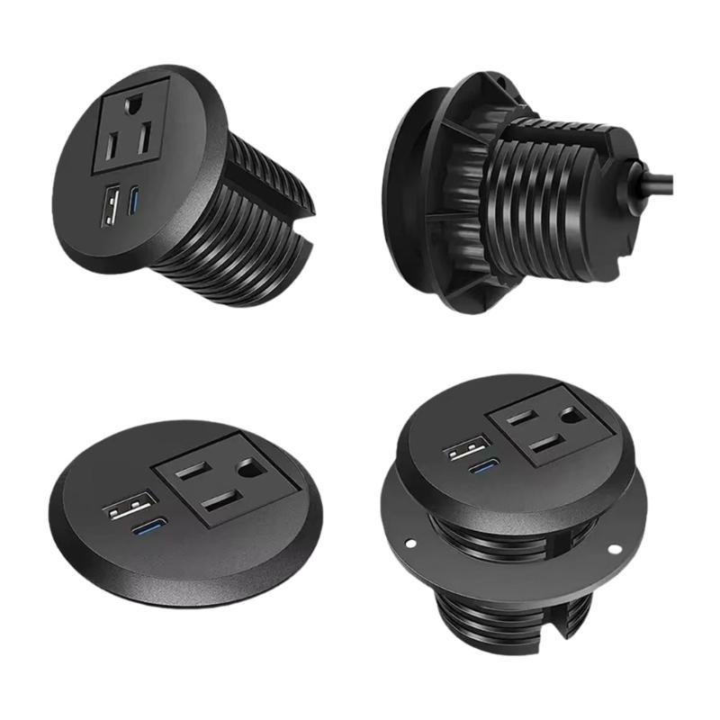 Hiddens Embedded Round Socket Power Outlet 18W USB A and Type C Charging Port 50mm Cutout Safe for Home Office Use