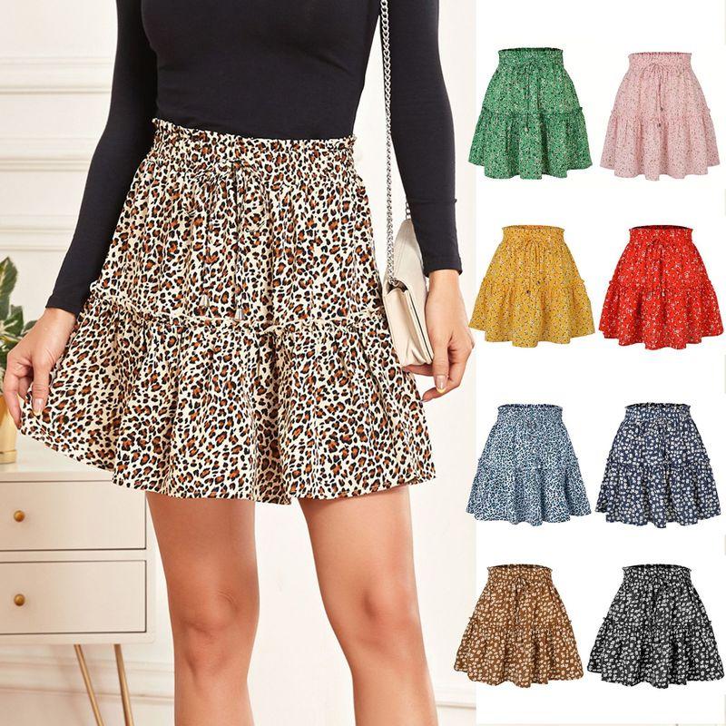 Elegant High Waist Fashion Print Skirt Casual Floral A-line Sexy Skirt Vintage Clothes Sweet  Loose Ruffled Beach Skirt 19743