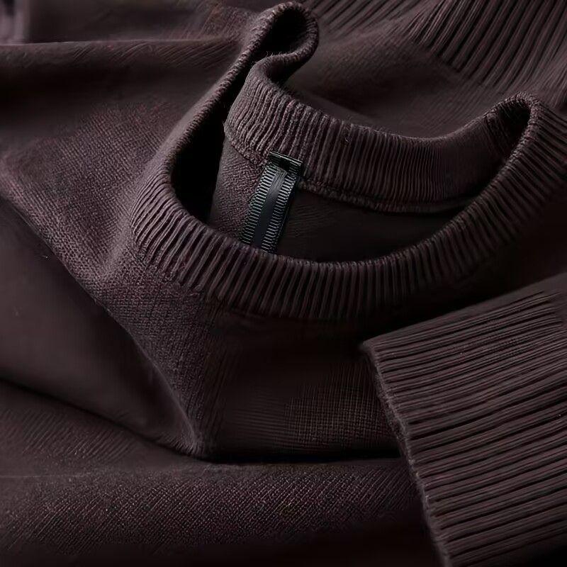 

Весна Новый Стиль Мужской Приталенный Однотонный С Круглым Вырезом Простой Модный и Удобный Свитер M коричневый