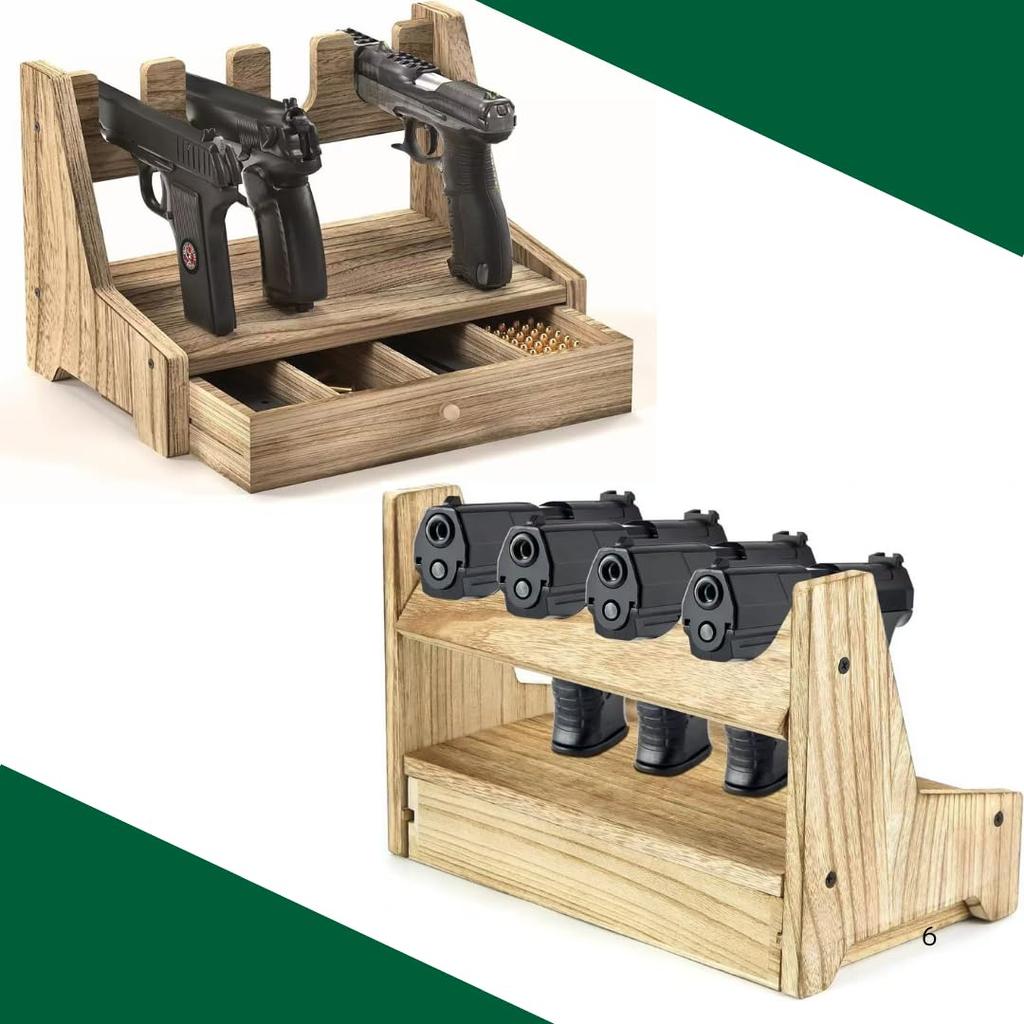 Wooden Handgun/Model Gun Stand, Display Rack/Shelf, Desktop Storage, Holds 4 Airsoft Guns (4 Drawers)