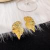 Trendy 3D Pleated Leaf Earrings: European & American Metal Punk Style