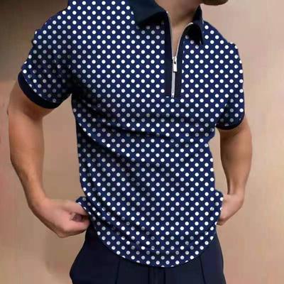 Férfi alkalmi, pöttyös nyomatú, rövid ujjú cipzáras POLO Shirt póló