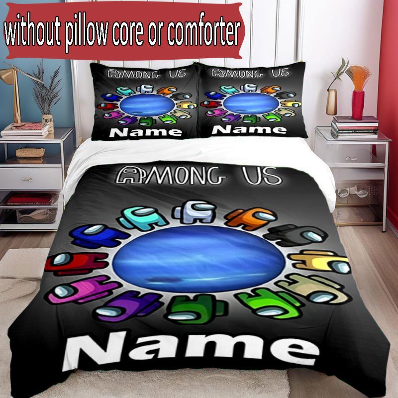 3pcs Duvet Cover Set (1*Duvet Cover + 2*Pillowcase, Without Core), Custom Name Among Us Pattern Bedding Set, Home Bedroom Decor Gift