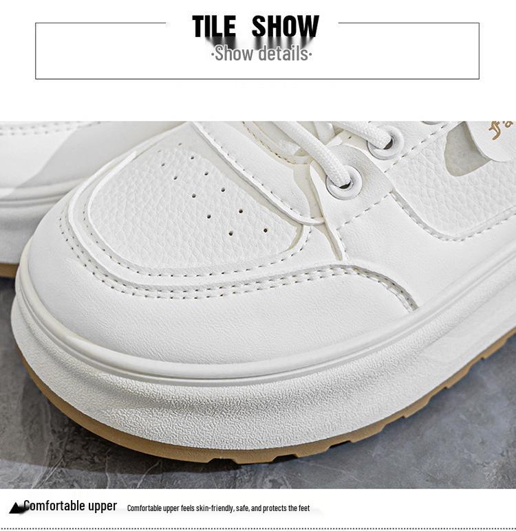 Dámské letní bílé prodyšné tenisky - Korejský styl, silná podrážka, zvýšení výšky, všestranné ležérní skate boty