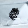 Vintage Svart Oval Krystallblomst Svart Gull Ring Giftering Kjærlighetsløfte Forlovelsessmykker For kvinner