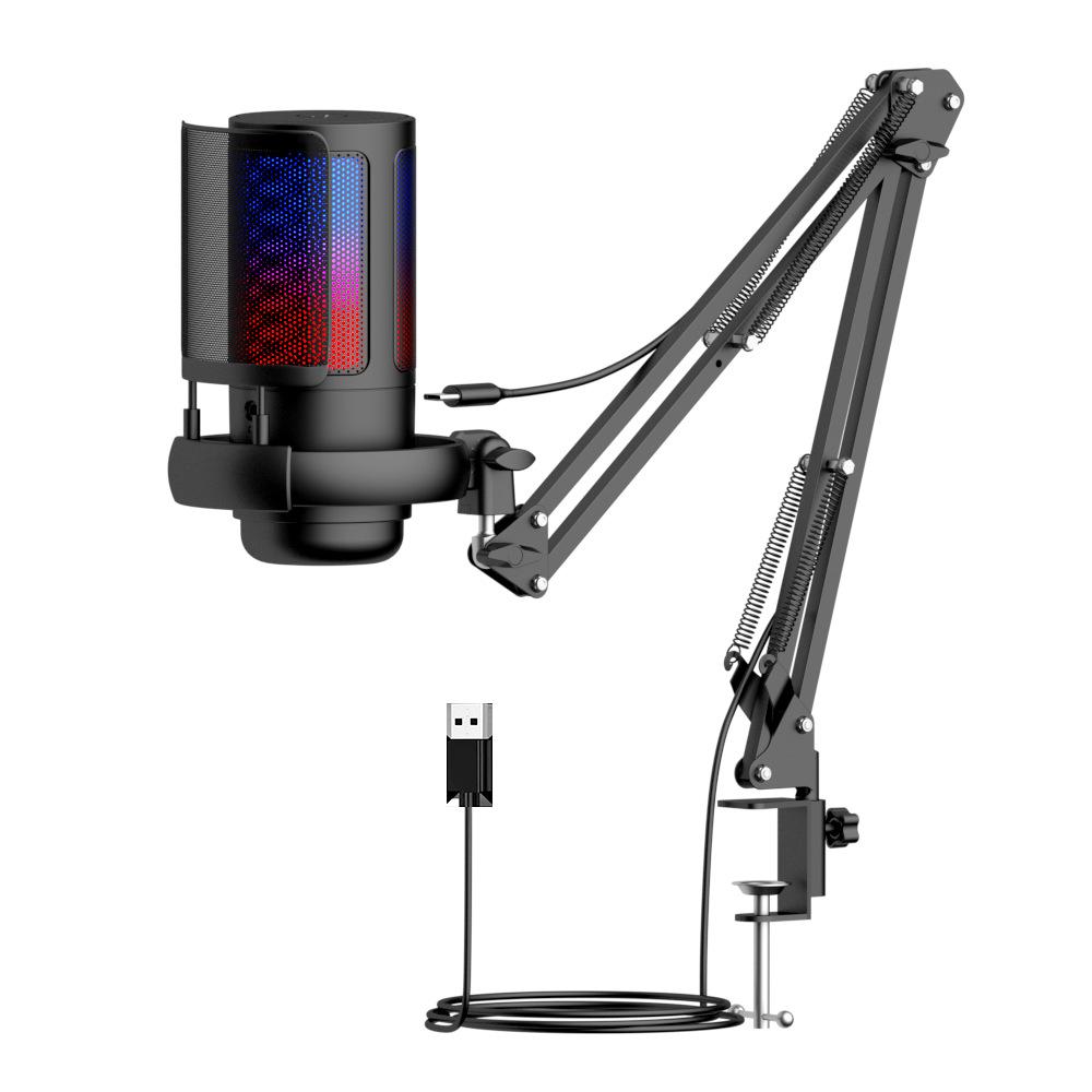 USB RGB Condenser Microphone with Shockproof Noise Reduction for Gaming and Streaming