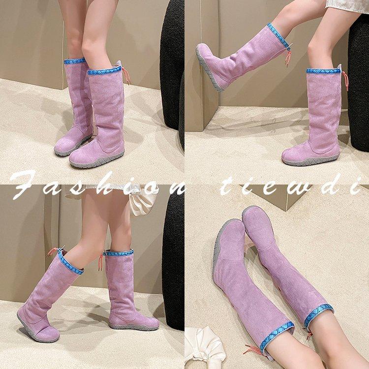 Giant Beauty~ Purple Boots Women's Boots Pleated Pile Boots Tall Knight Boots Retro Trendy Versatile Boots Women's Winter