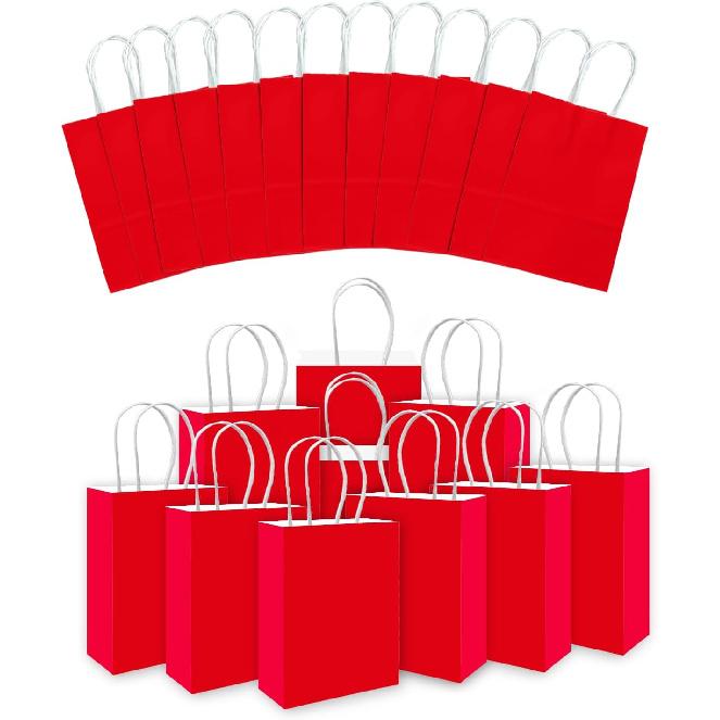 qiqee 24PCS Medium Gift Bag with Handles Bulk 11"x5"x8" Gift Bags Red Bags Multiple Uses (Medium Size)