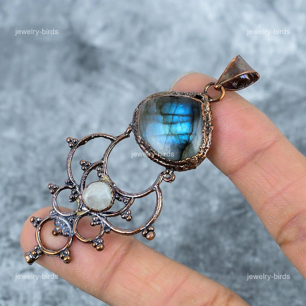Natural Labradorite Copper Electroformed Daughter Gift Third Eye Chakra Pendant VP-7