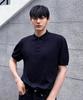 XOX Button Collar Summer Cool Crop Short Sleeve Knit [Navy]