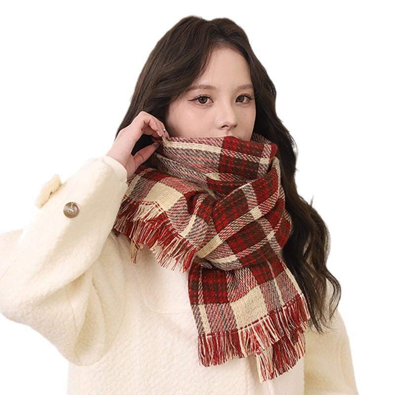 Red Plaid Scarf Women's Winter New New Warm Couple Christmas Gift Plaid