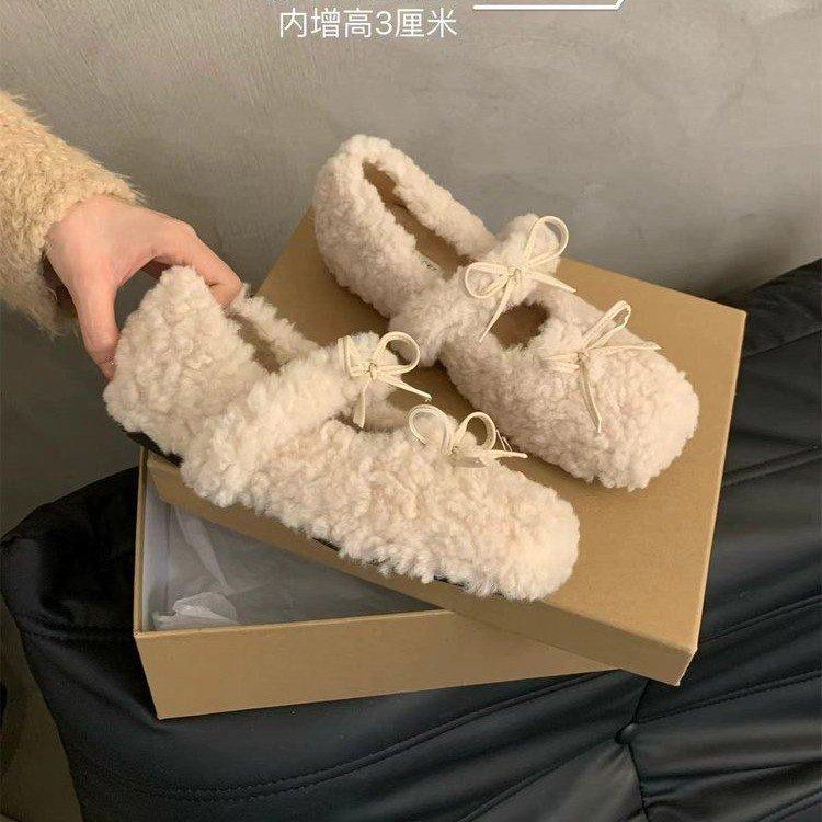 Inner heightening lamb wool shoes women's winter wear 2025 new Korean version fairy style gentle velvet Mary Jane single shoes