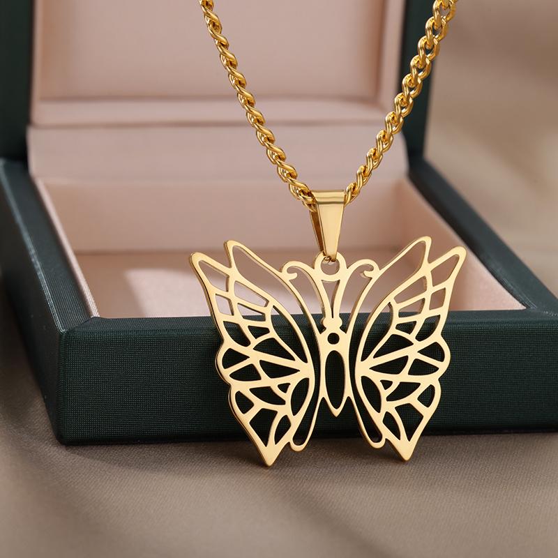 Stainless Steel Butterfly Pendants Necklaces for Women Goth Fashion Gold Color Choker Necklace Aesthetic Wedding Jewelry Gift