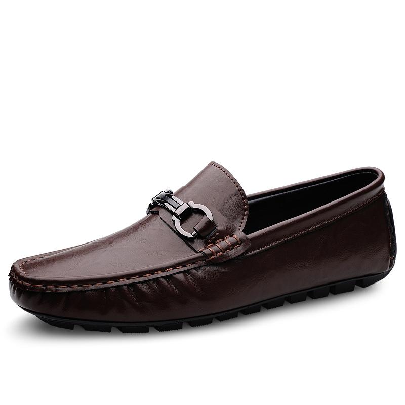 New Spring Men's Slip on Footwear Leather Loafers Metal Buckle Casual Shoes Business Man Moccasins Simple Driving Shoes