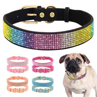 Bling Rhinestone obroża dla psa miękka zamszowa skóra kot obroża dla szczeniaka naszyjnik dla małych średnich psów koty Chihuahua Yorkshire różowy
