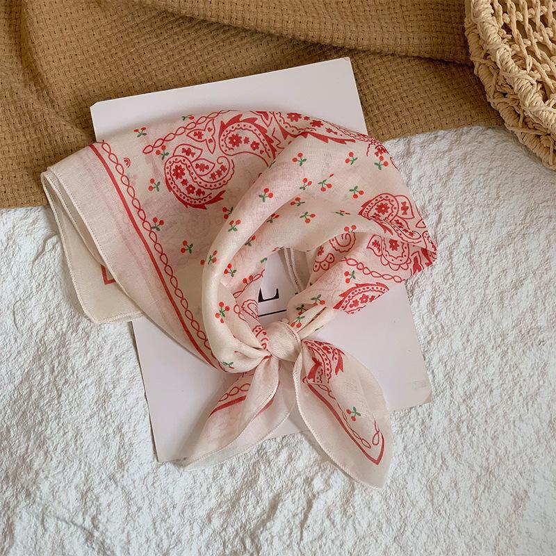 Neck small square scarf flower literary retro scarf headband headscarf silk scarf high sense fashion versatile scarf shawl