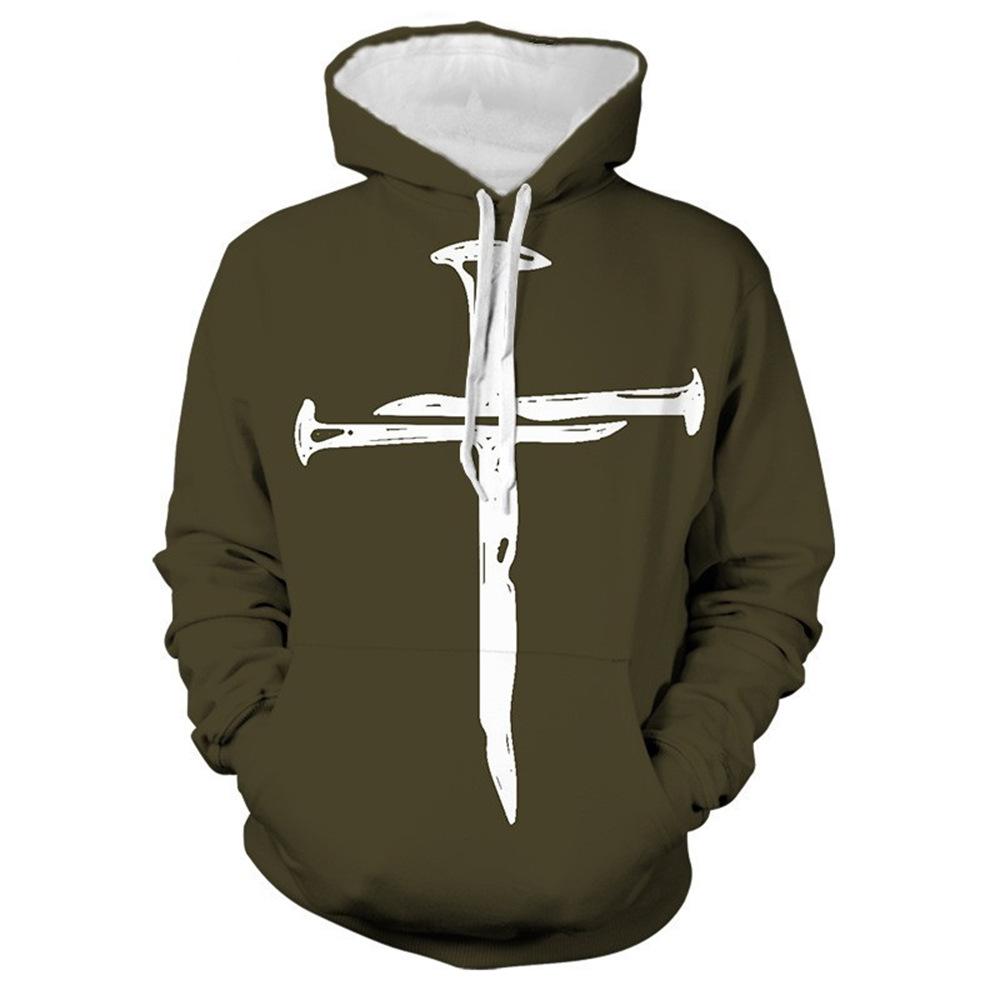 Spring and Autumn Casual Pullover Personalised Cross 3D Digital Print Fashion Hoodie Sweatshirt