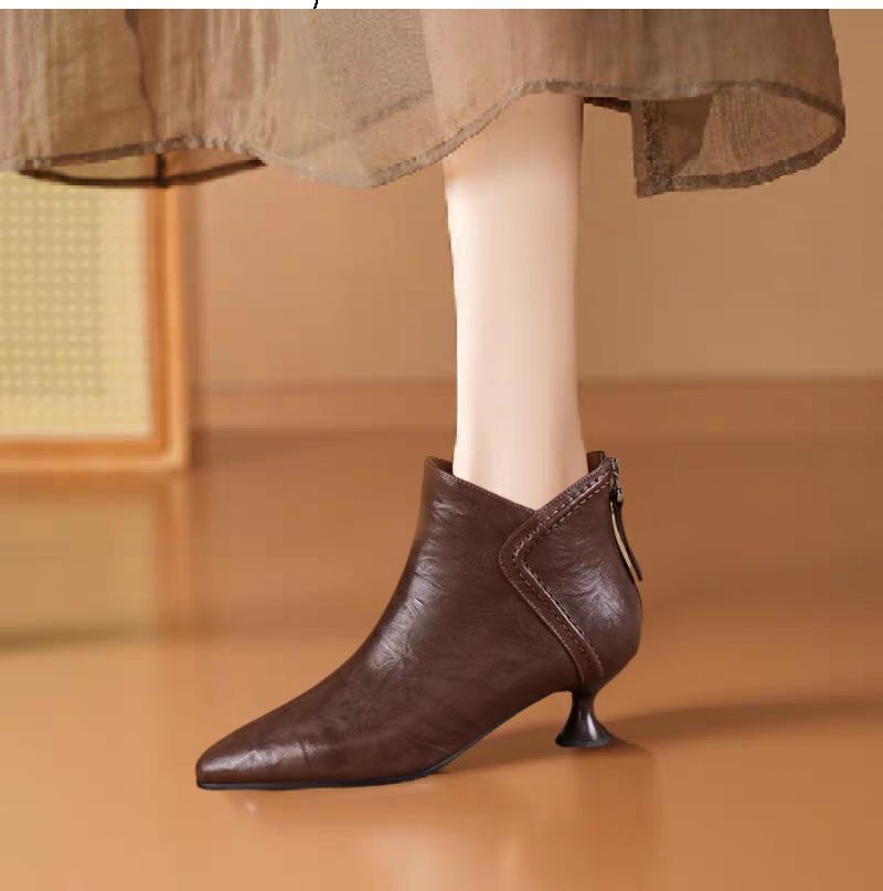 Fashion Stiletto Heel Booties 2025 Pointed Toe Spliced Rear Zipper Anti-Slip Wear-Resistant Single