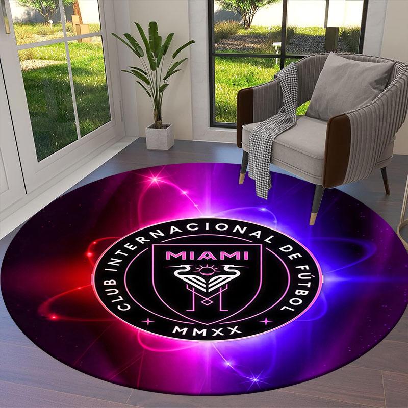 Inter Miami CF Round Area Rug,Carpet Rug for Living Room Bedroom Sofa Playroom Decor,Non-slip Floor Mat