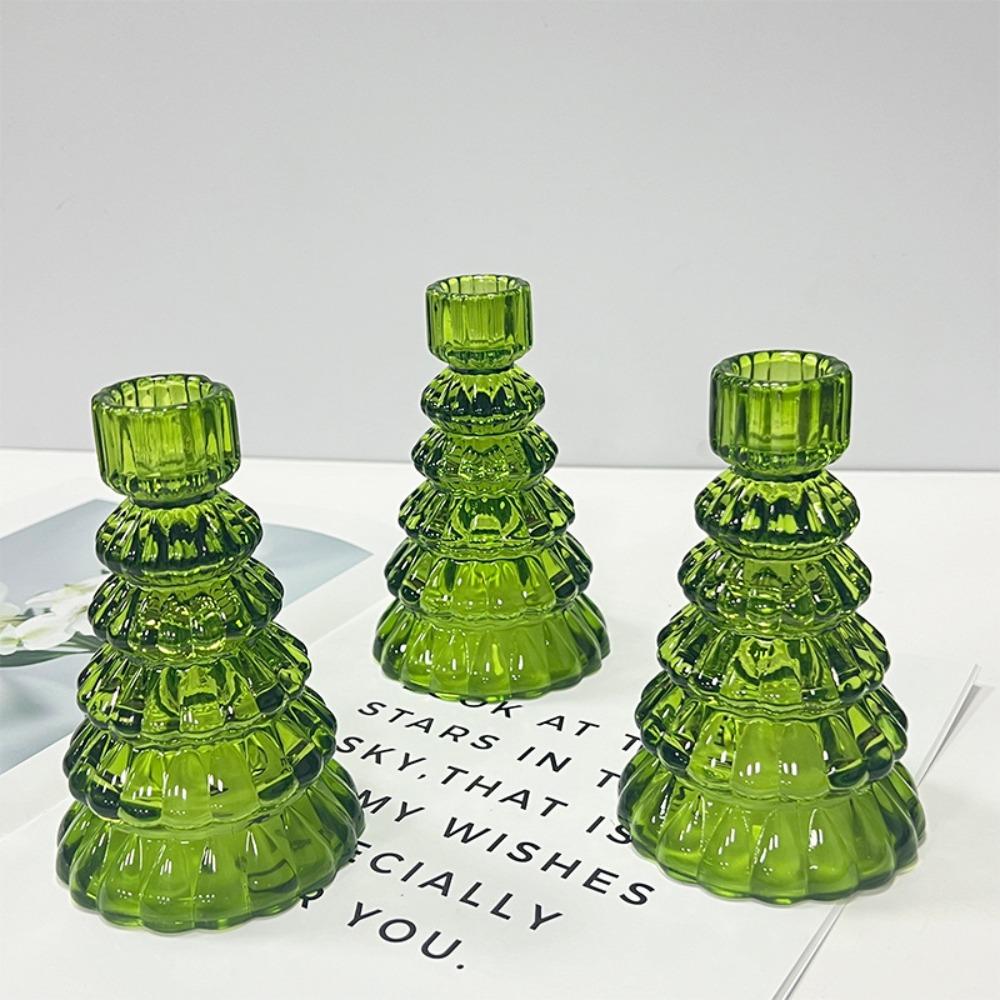 3PCS Glass Christmas Tree Candlestick Nordic Candles Stand Christmas Tree Ornaments  Bath Room