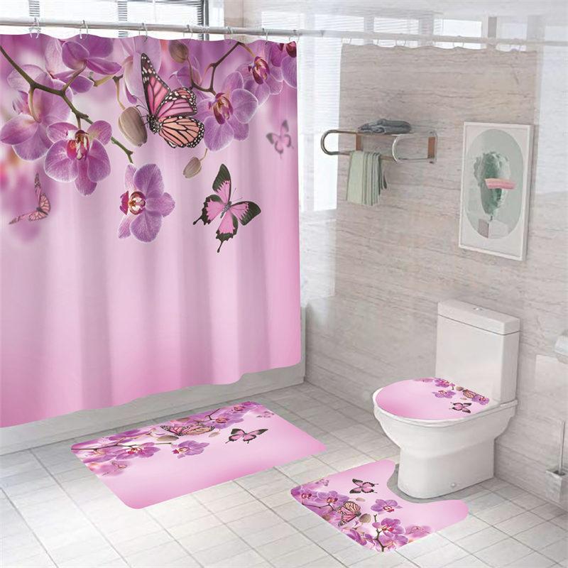 4 buc. Perdele de duș și covorașe de baie, impermeabile și lavabile, pentru baie