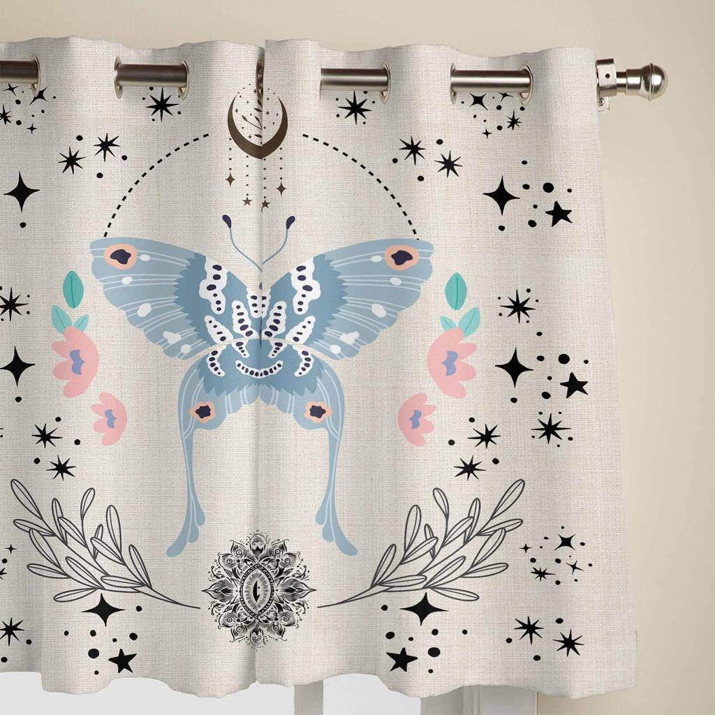 Bohemian Moon Stars Butterfly Window Curtains for Living Room Luxury Bedroom Curtain Kitchen Blinds Drapes Curtains