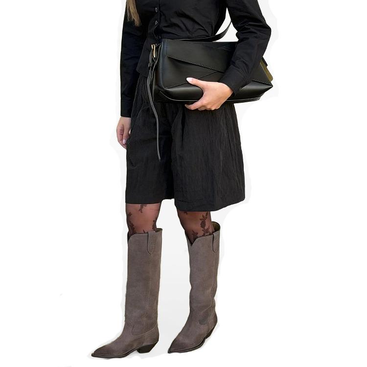 Krazing Pot Zapatos de Ante Nobuck de Vaca Natural Otoño Invierno con Tacón Talla Grande 45 Talla 44 Talla 46 Mujer Mantener Caliente Botas Altas