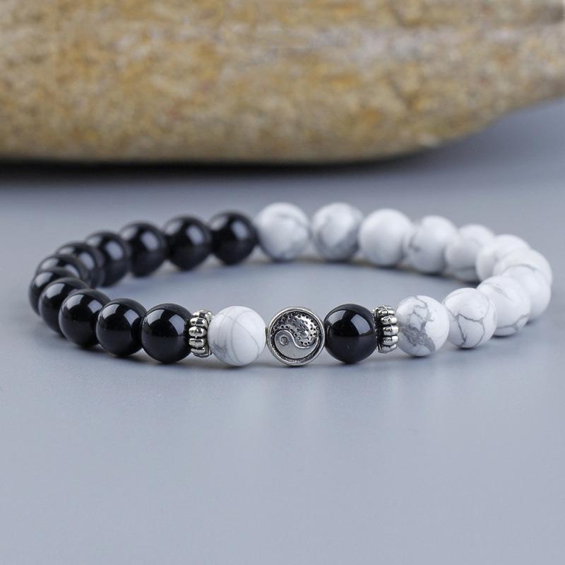 Black and White Turquoise Tai Chi Yin Yang Beaded Bracelet