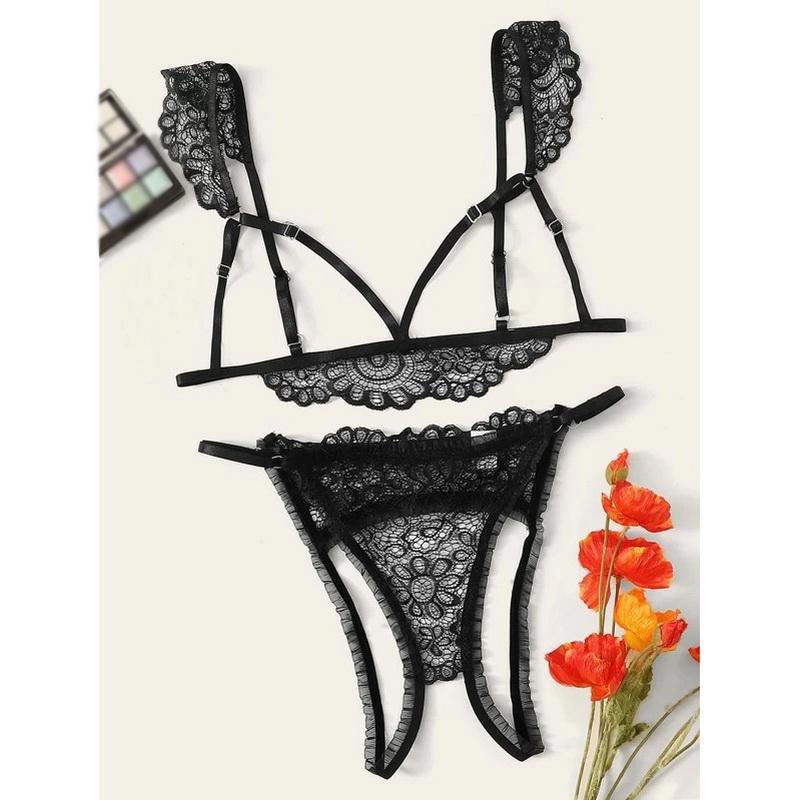 Women Erotic Lingerie Sexy Costumes Perspective Ladies Three-Point Underwear G-string Sex Lace Bikini Adult Products