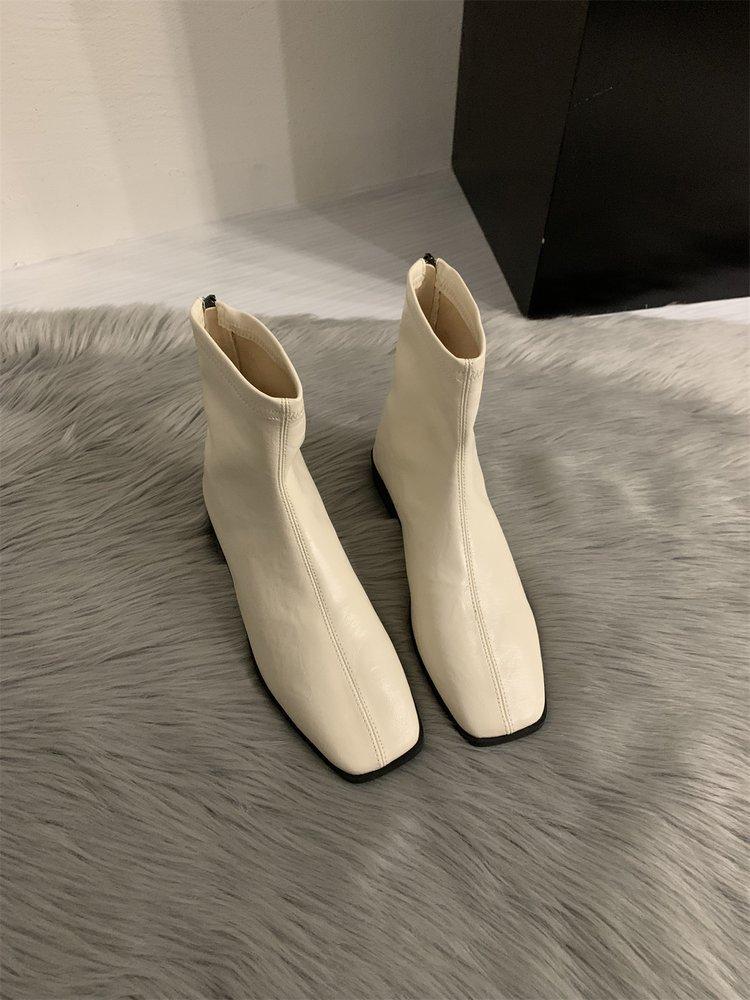 Grape mother studiolee Korean retro square head suede versatile thick heel heightening thin short boots women's autumn and winter