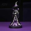 Skull Pattern Table Centerpiece Lighted Witch Figurine, Holding Black Cat Statue, Gothic Stable Base Figurine Sculpture with LED Lights for Halloween